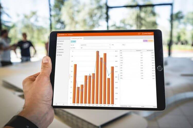 mPOS tablet with a screen showing POS sales metrics