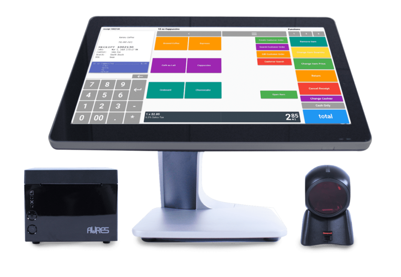 KORONA POS software with receipt printer and scanner.