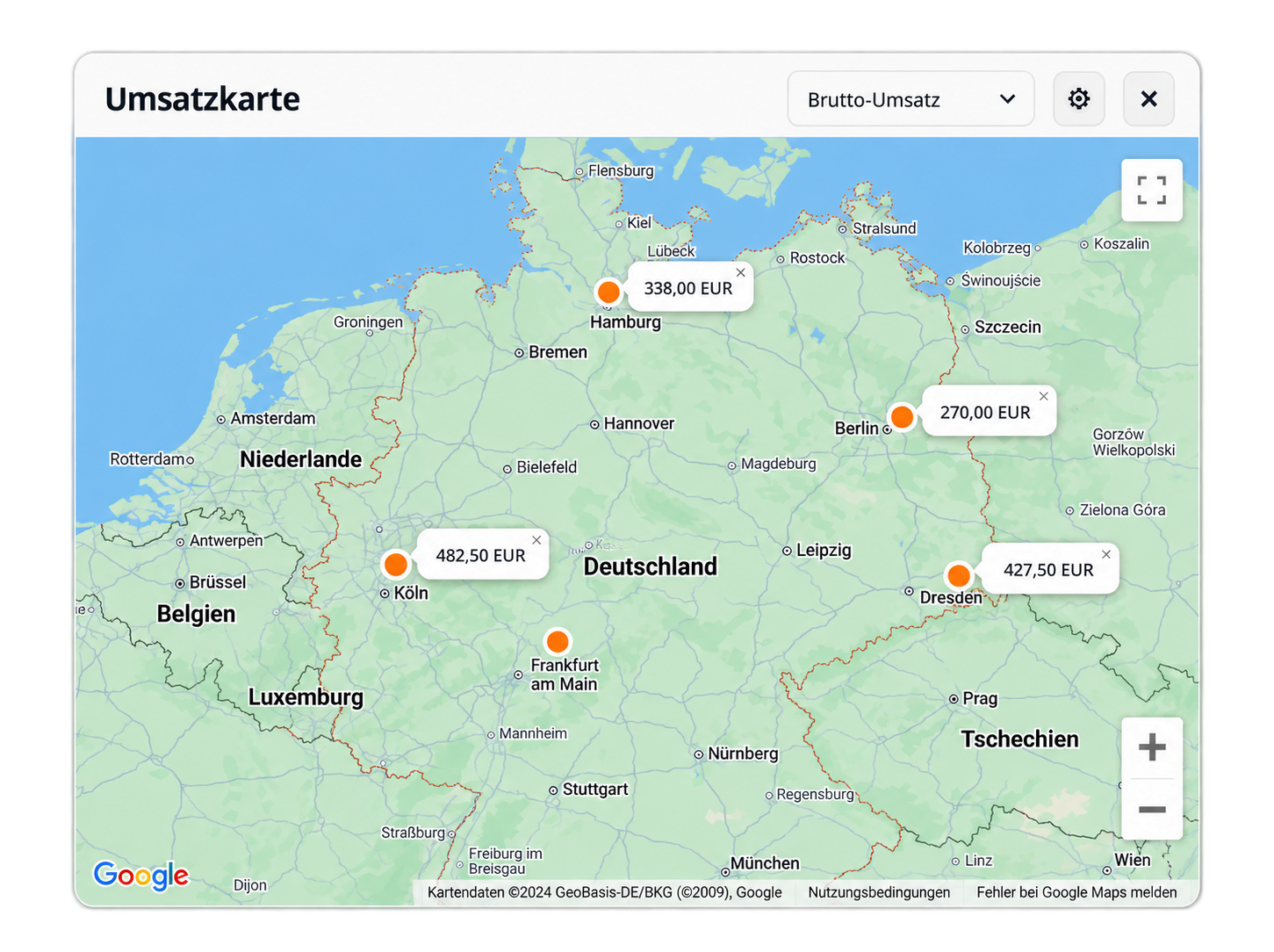 KORONA Umsatzkarte mit Umsätzen nach Standort in Deutschland